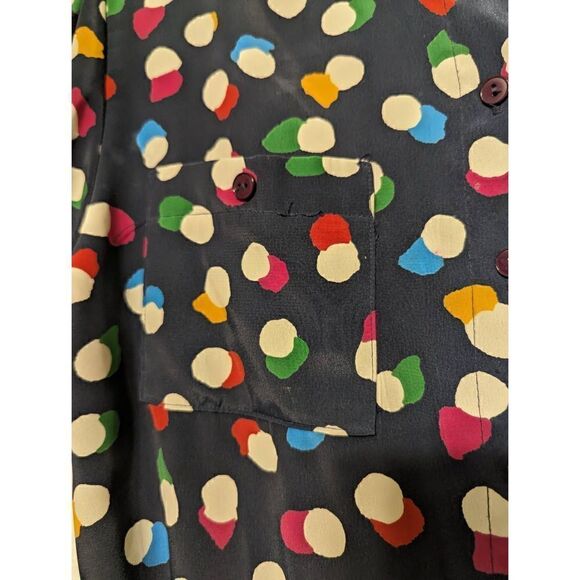 Vintage‎ Women's Abstract Floral Pleated Utility Dress Navy Blue Size 14 - Picture 9 of 15